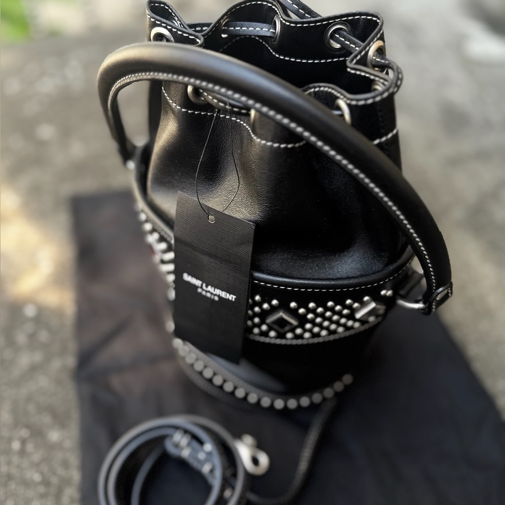 Yves Saint Laurent Black Bucket Bag with Multicolor Studs - Picture 3 of 6